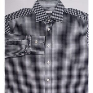 Kiton Recent Black/White Checkered Handmade Cotton Dress Shirt~ XL